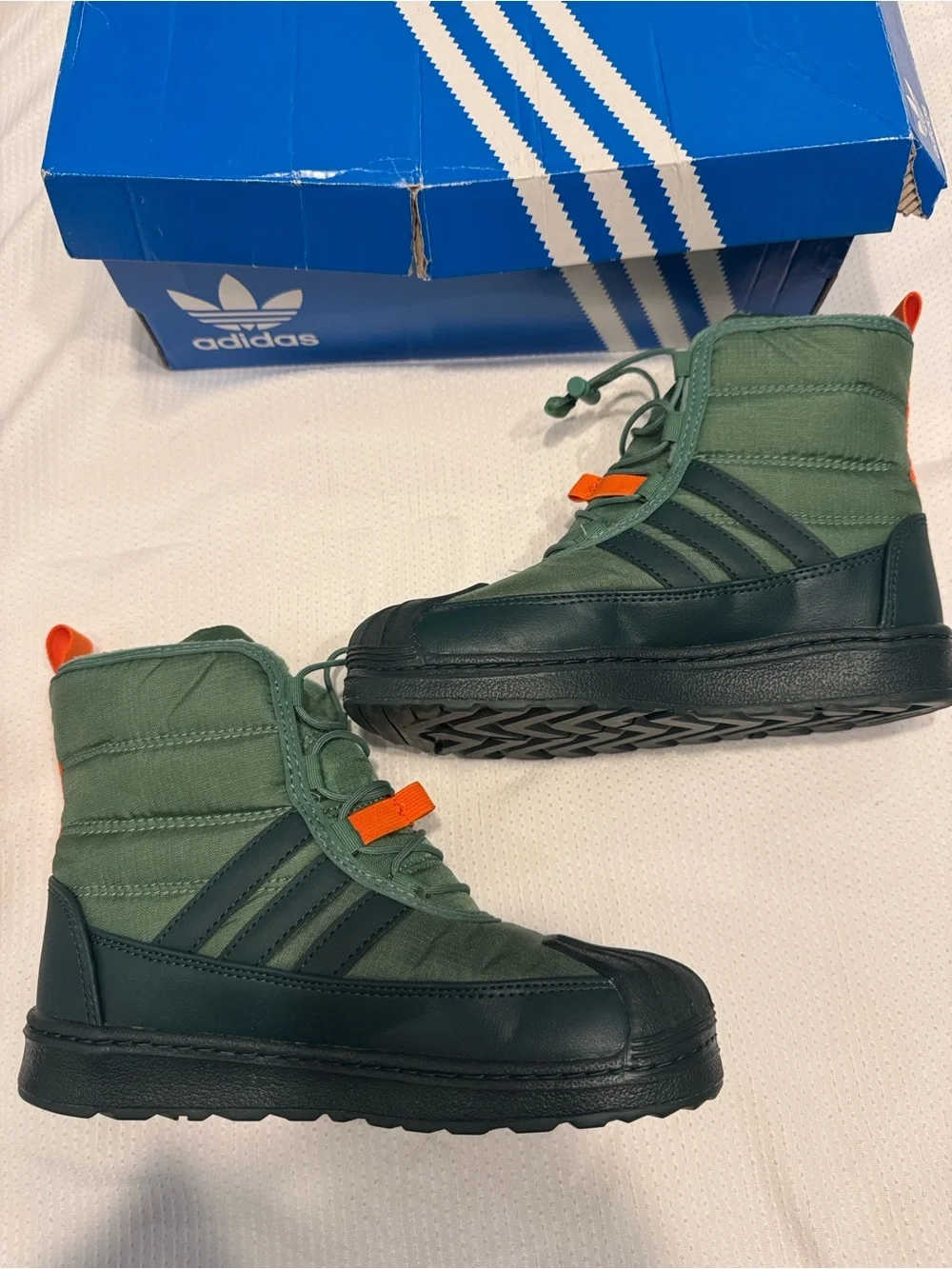 Adidas Superstar 360 PrimaLoft Insulated Winter Boots Green Orange Kids Size 3